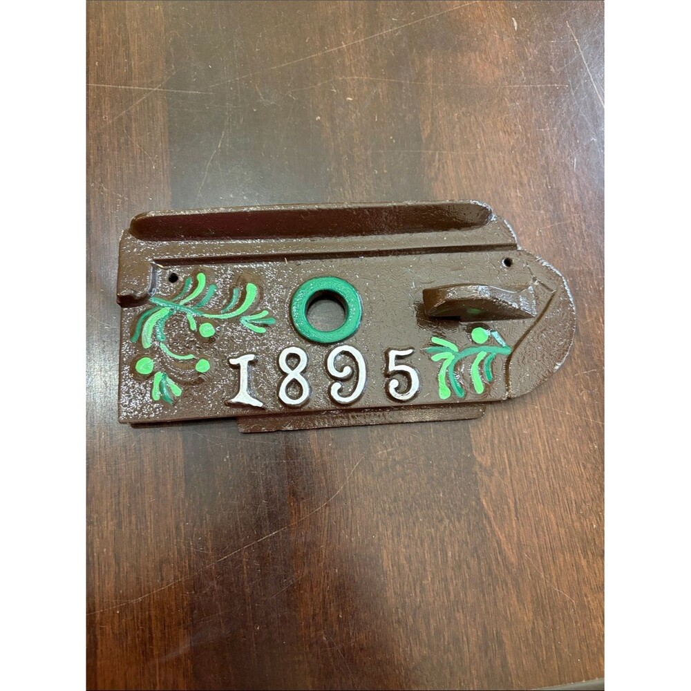 Decorative Cast Iron House Number Plaque "1895" - Brown with Green Accents